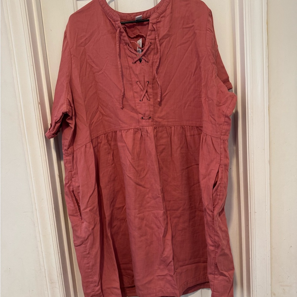 Old Navy Pink 3/4 Sleeve Tunic with Tie Front